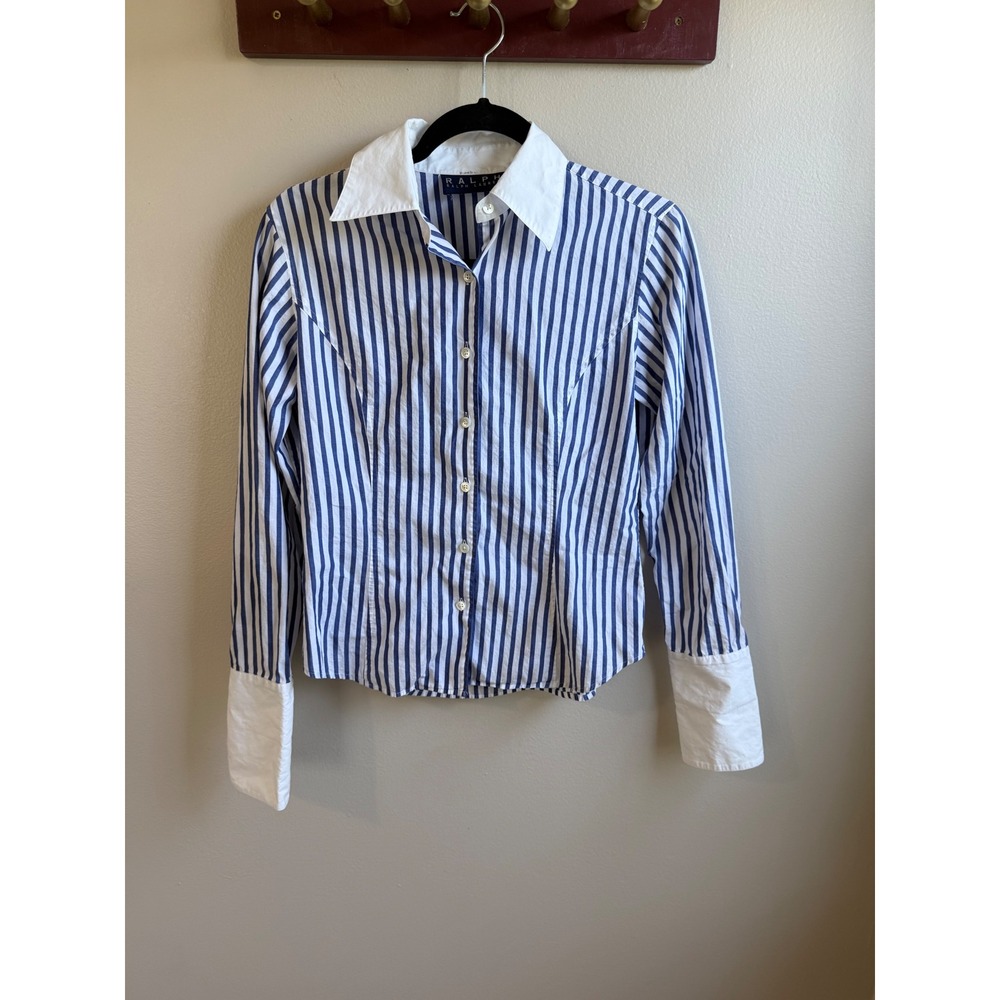 Ralph Lauren Blue & White Striped Contrast Collar Button-Down